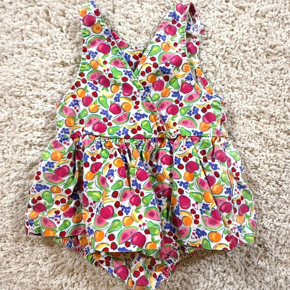 Vintage Baby OshKosh Bgosh Fruit Print Bubble Romper‎ 12M Hard to Find HTF Rare